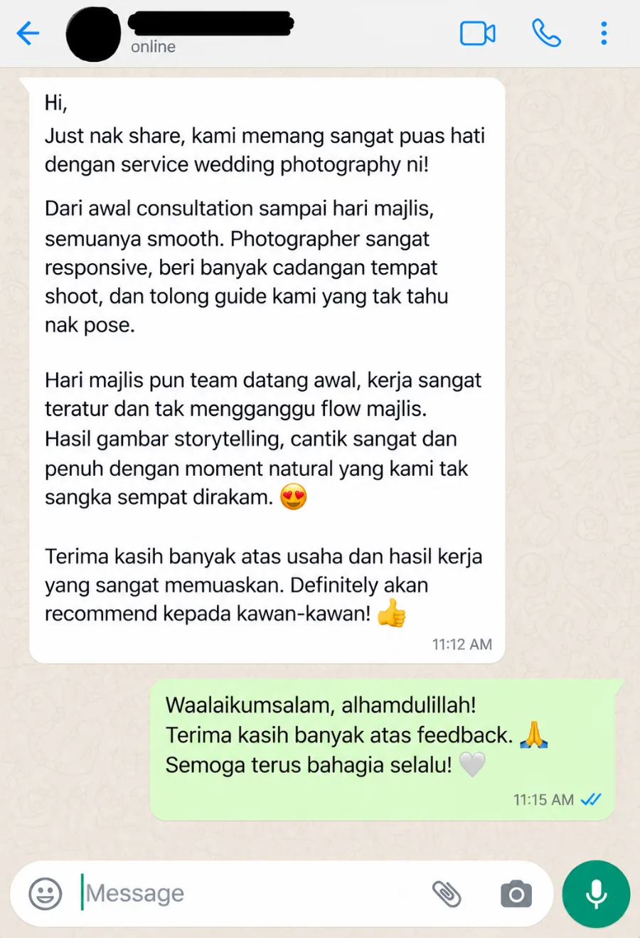 A message from a customer