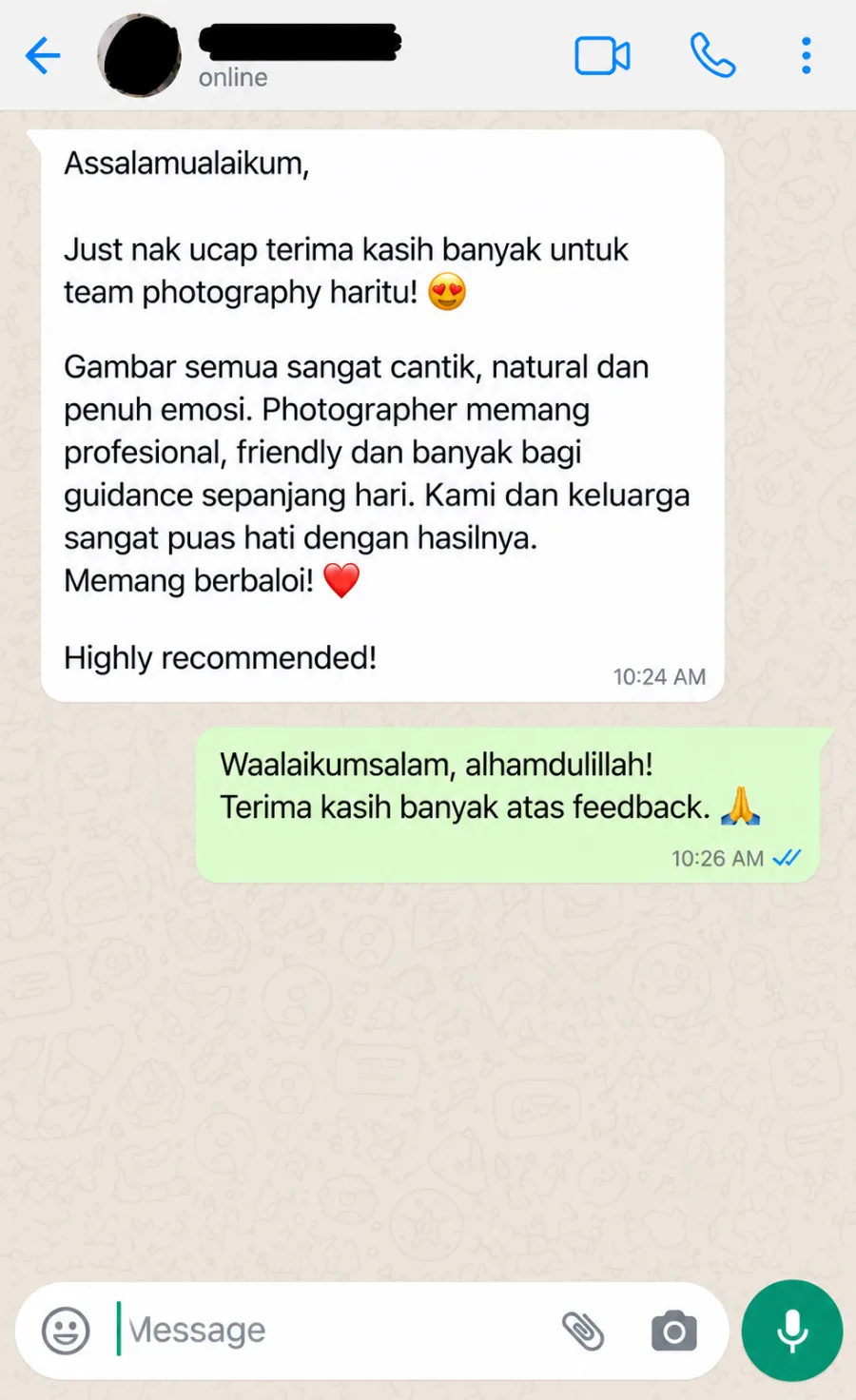 A message from a customer